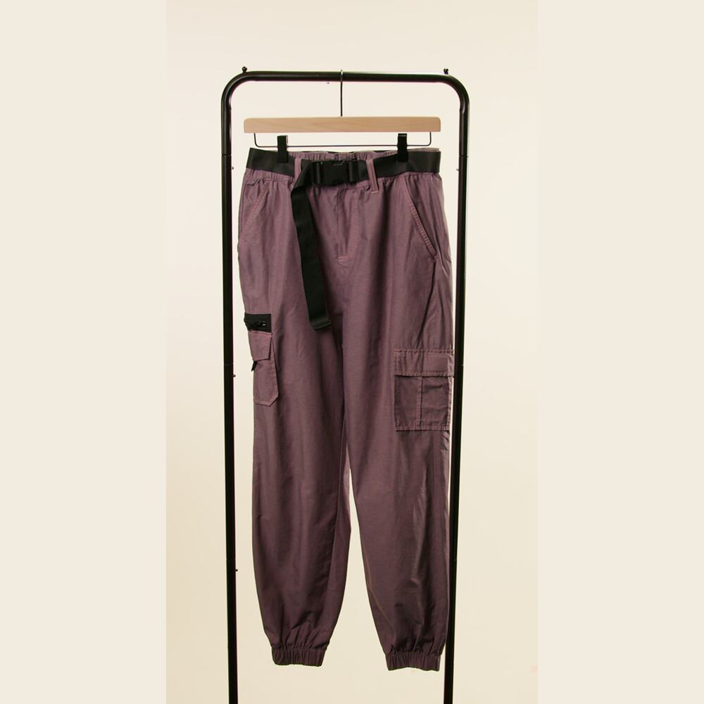 Hot Topic Purple Utility Cargo Jogger Pants Size M Belted Techwear